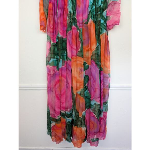 Kiki Hart Dress Vintage 60s 70s Floral Designer Maxi Boho Pink Green Size 6 - Picture 3 of 11